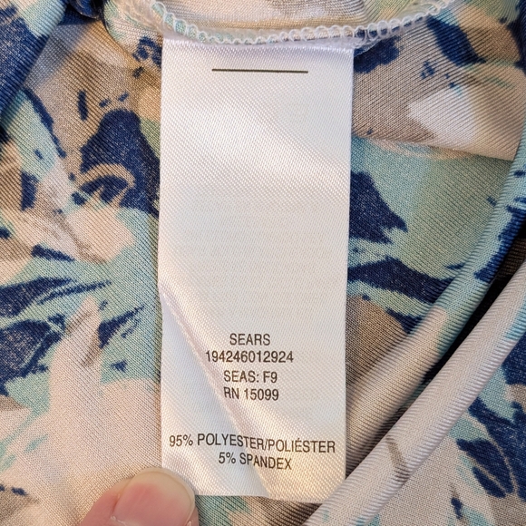 Jaclyn Smith Women’s Blouse Floral Black Teal Tan Abstract Print Size L - Picture 5 of 6